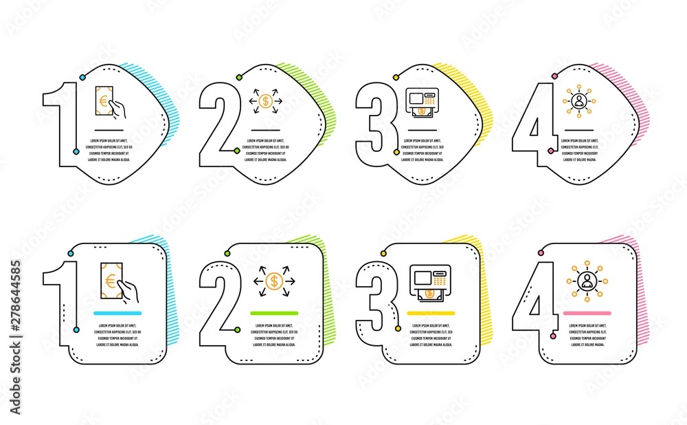 Dollar exchange, Finance and Atm icons simple set. Networking sign. Payment, Eur cash, Money withdraw. Business communication. Finance set. Infographic timeline. Line dollar exchange icon. Vector Dollar exchange, Finance and Atm icons simple set. Networking sign. Payment, Eur cash, Money withdraw. Business communication. Finance set. Infographic timeline. Line dollar exchange icon. Vector