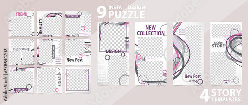 Trendy editable template for social networks stories and posts, vector illustration.