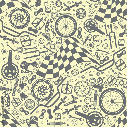 Bicycle parts. Seamless pattern.