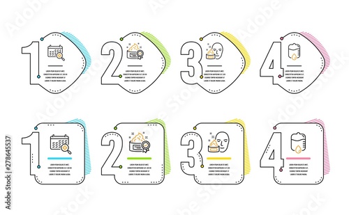 Cream, Face cream and Medical calendar icons simple set. Drop counter sign. Best lotion, Gel, Doctor appointment. Medical equipment. Healthcare set. Infographic timeline. Line cream icon. Vector
