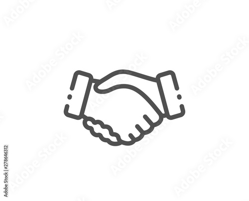 Handshake line icon. Hand gesture sign. Business deal palm symbol. Quality design element. Linear style handshake icon. Editable stroke. Vector