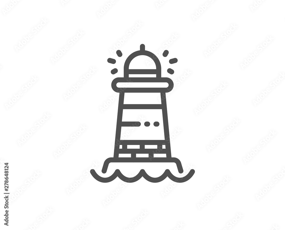 Lighthouse line icon. Searchlight tower sign. Beacon symbol. Quality design element. Linear style lighthouse icon. Editable stroke. Vector Lighthouse line icon. Searchlight tower sign. Beacon symbol. Quality design element. Linear style lighthouse icon. Editable stroke. Vector