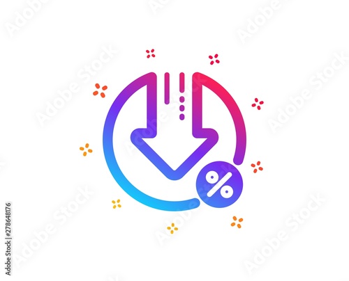 Loan percent decrease icon. Discount sign. Credit percentage symbol. Dynamic shapes. Gradient design loan percent icon. Classic style. Vector