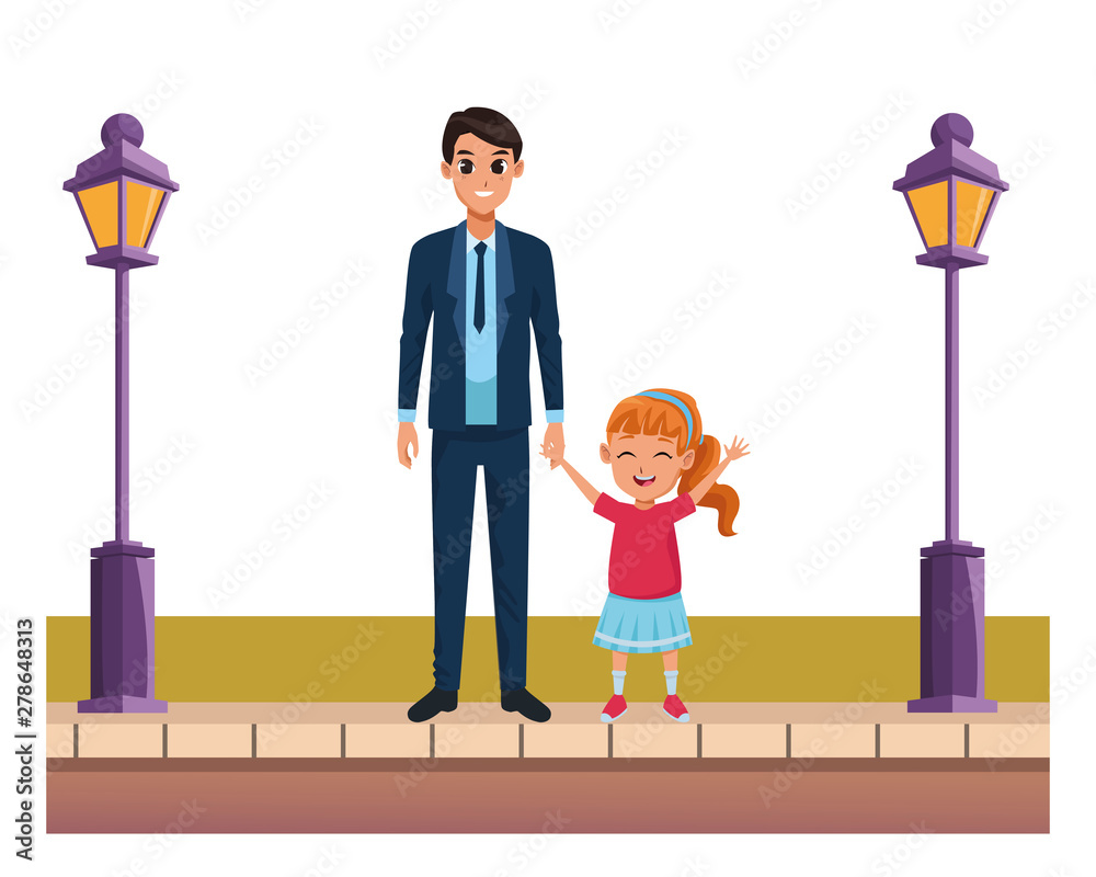 Family Single father with little kid cartoon Family Single father with little kid cartoon
