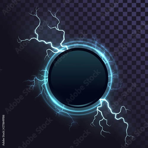 Round frame with lightnings on a transparent background, electricity