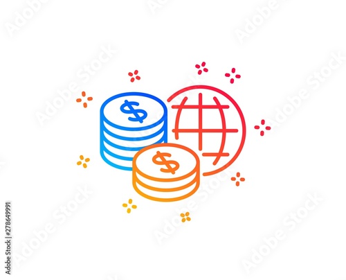 World money line icon. Global markets sign. Internet payments symbol. Gradient design elements. Linear world money icon. Random shapes. Vector
