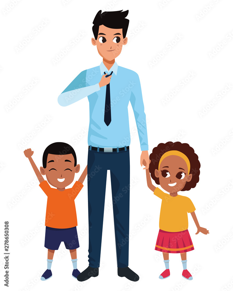 Family single father with afro boy and girl Family single father with afro boy and girl