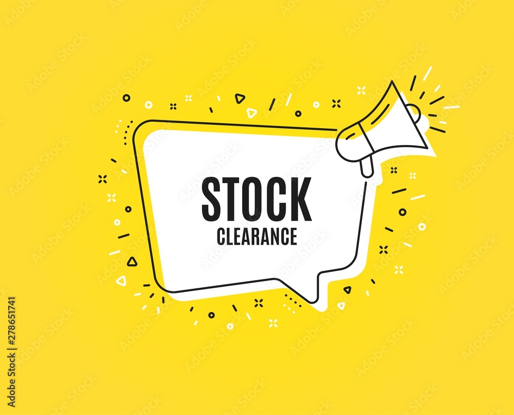 Stock clearance sale symbol. Megaphone banner. Special offer price sign.  Advertising discounts symbol. Loudspeaker with speech bubble. Stock  clearance sign. Marketing and advertising tag. Vector Stock Vector