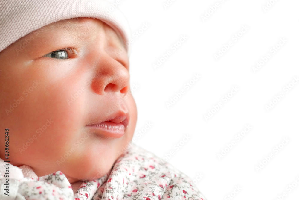 close-up smooth baby face and isolated background close-up smooth baby face and isolated background