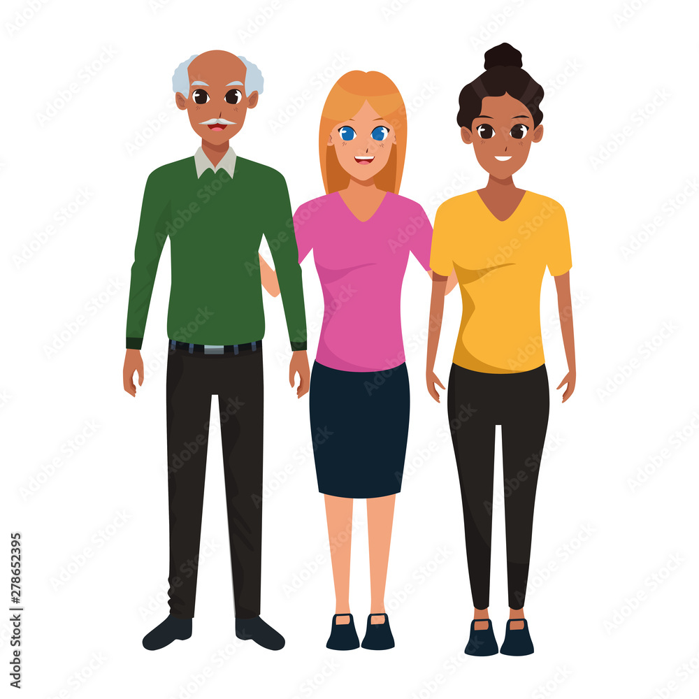 Fototapeta premium Family old father with adult daughters