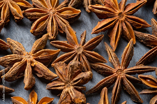 Brown star Anise scattered on the table