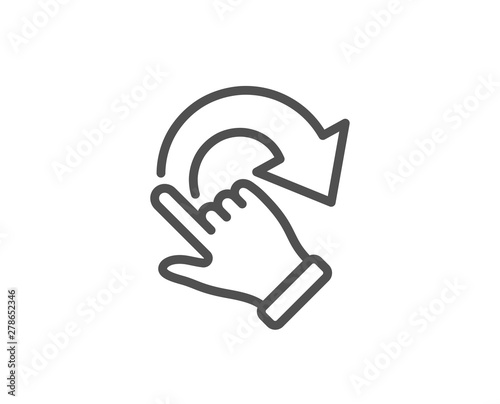 Rotation gesture line icon. Slide arrow sign. Swipe action symbol. Quality design element. Linear style rotation gesture icon. Editable stroke. Vector