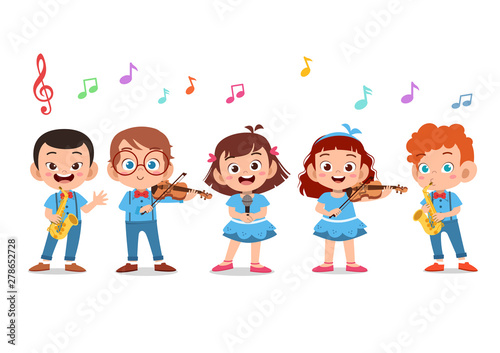 Cartoon group of children singing in the school choir