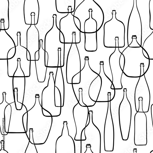 Black and white seamless pattern with bottles