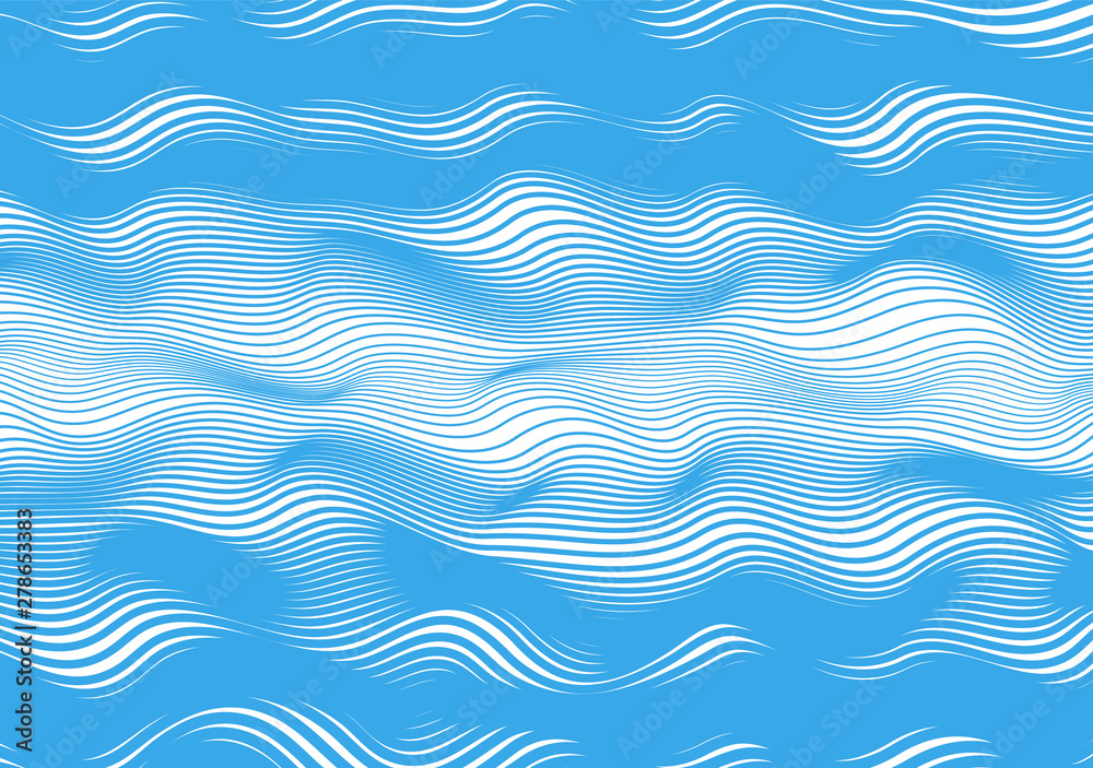 Abstract horizontal lines, blue wave, winding, distortion. Vector illustration template with the ability to overlay isolated white background. Abstract horizontal lines, blue wave, winding, distortion. Vector illustration template with the ability to overlay isolated white background.