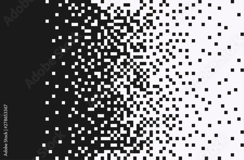 The pixels are scattered, dissolve. Vector monochrome style. Abstract random squares, background. Template. Monochrome style.