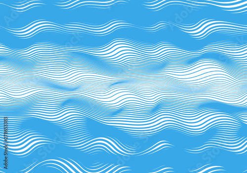 Abstract horizontal lines, blue wave, winding, distortion. Vector illustration template with the ability to overlay isolated white background.