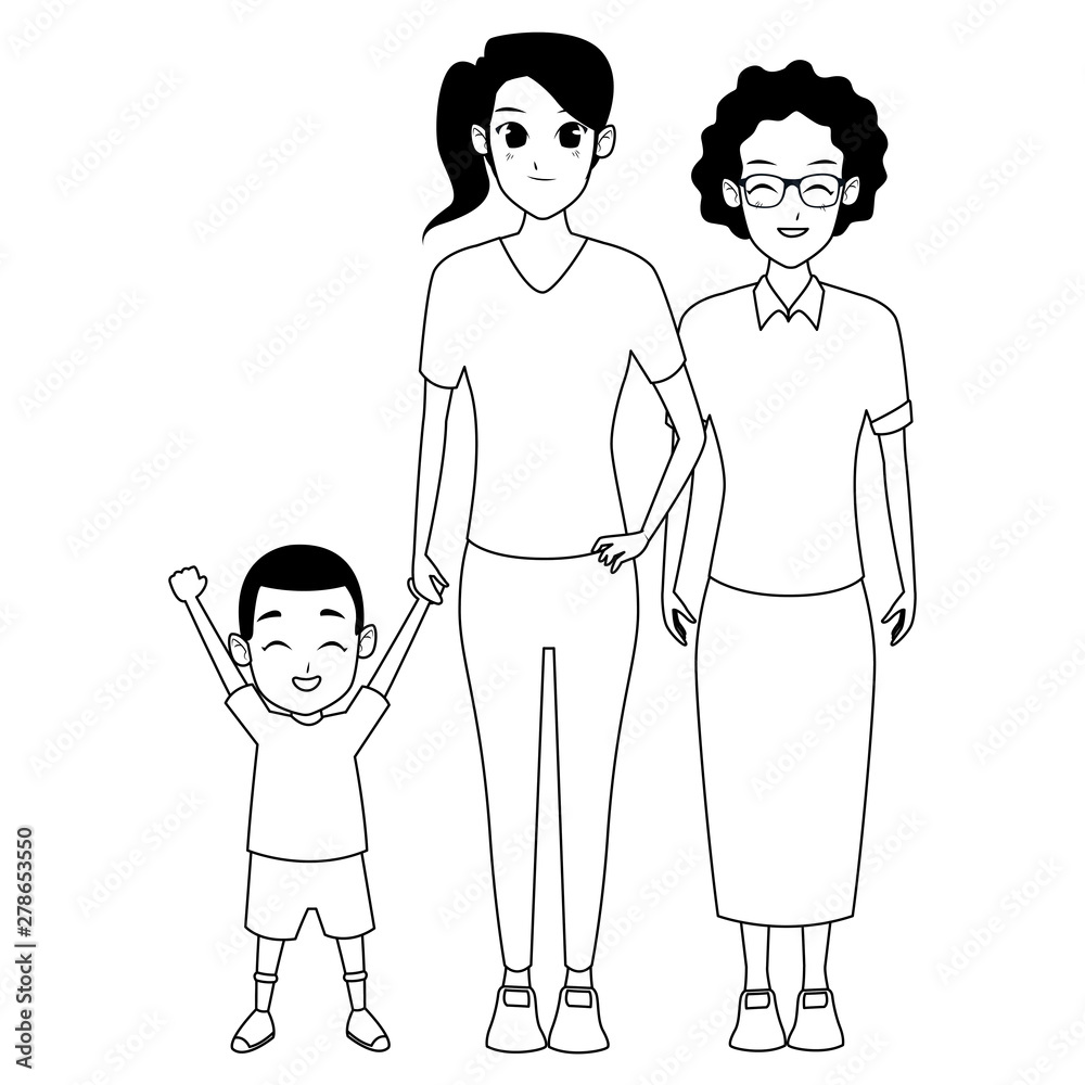 Family afro grandmother with daughter and granddaughter in black and white Family afro grandmother with daughter and granddaughter in black and white