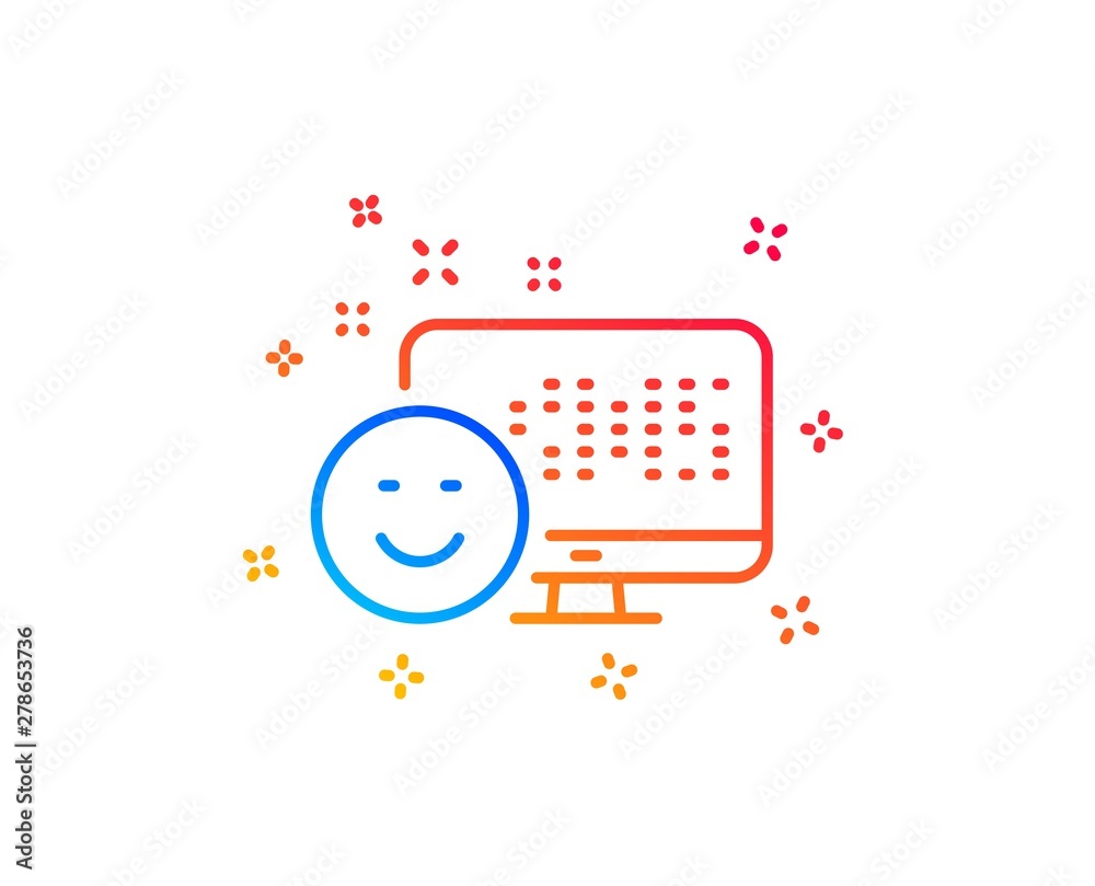 Smile line icon. Positive feedback rating sign. Customer satisfaction symbol. Gradient design elements. Linear smile icon. Random shapes. Vector