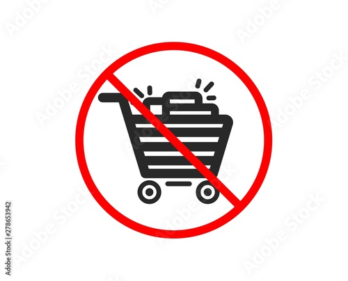 No or Stop. Shopping cart icon. Sale Marketing symbol. Special offer sign. Prohibited ban stop symbol. No shopping cart icon. Vector
