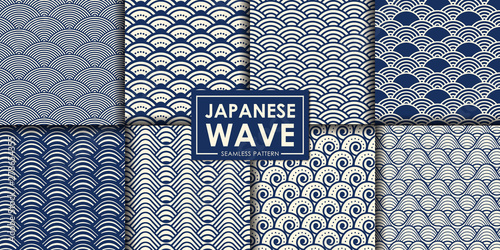 Japanese wave seamless pattern collection, Abstract background, Decorative wallpaper. photo