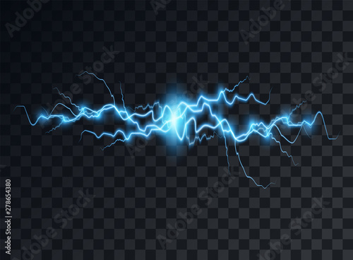 Electric blue discharge, flash, transparent glow. Vector design element on isolated background.