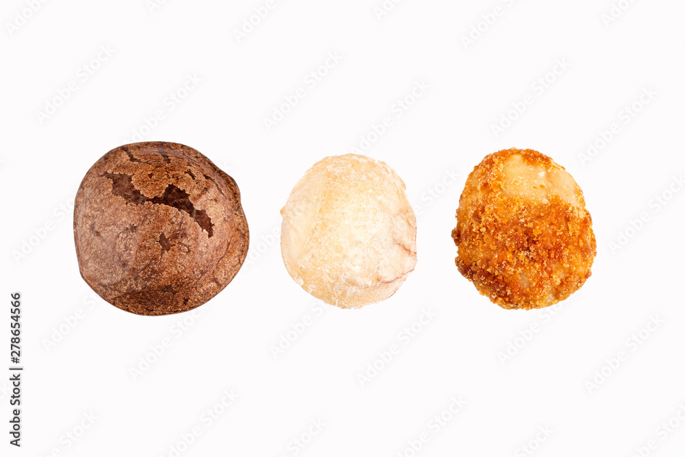 Dried seeds of sacha fruit - Inchi peanuts - Plukenetia volubilis. White background Dried seeds of sacha fruit - Inchi peanuts - Plukenetia volubilis. White background