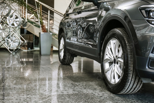 Modern car in showroom