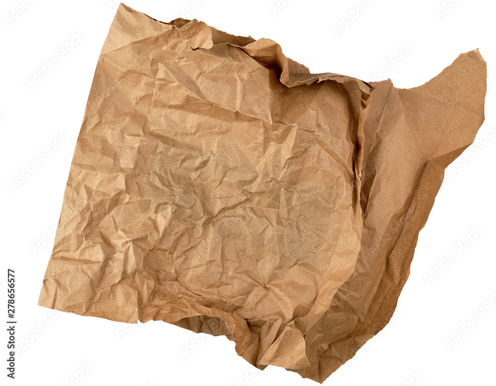Obraz premium crumpled piece of brown paper isolated on white background