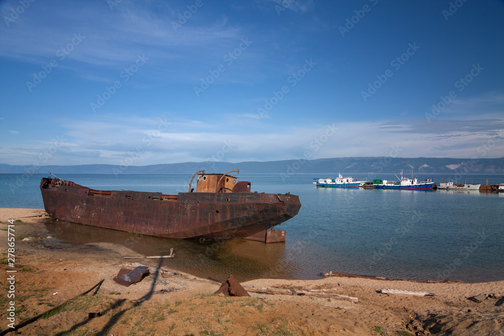 Cemetery boats on the shores of Lake Baikal 