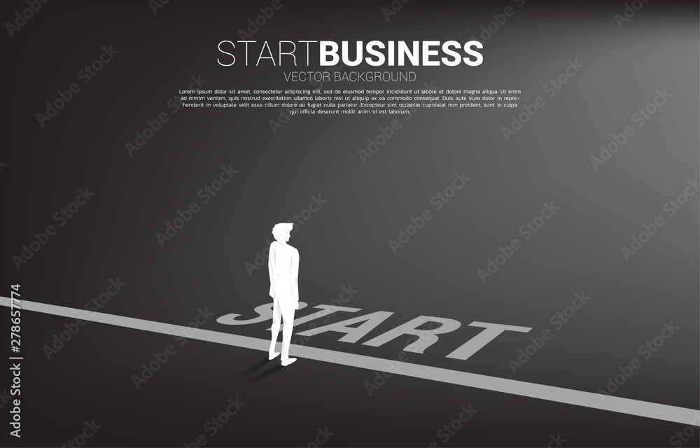 Silhouette of businessman ready to go from start line. Concept of people ready to start career and business - obrazy, fototapety, plakaty 