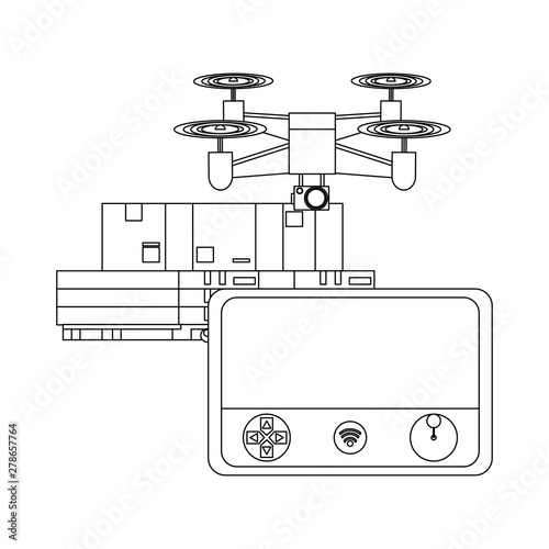 air drone remote control cartoon in black and white photo