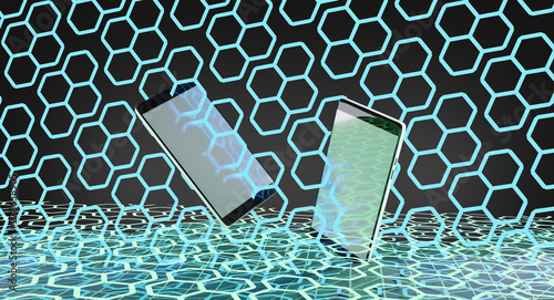 two mobile phones hexagonal...