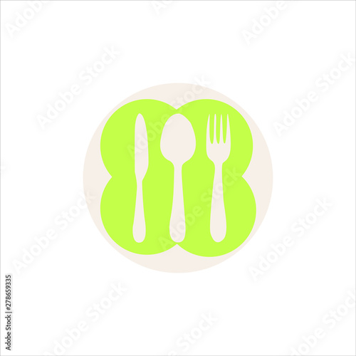spoons, forks, eating knives on green plates