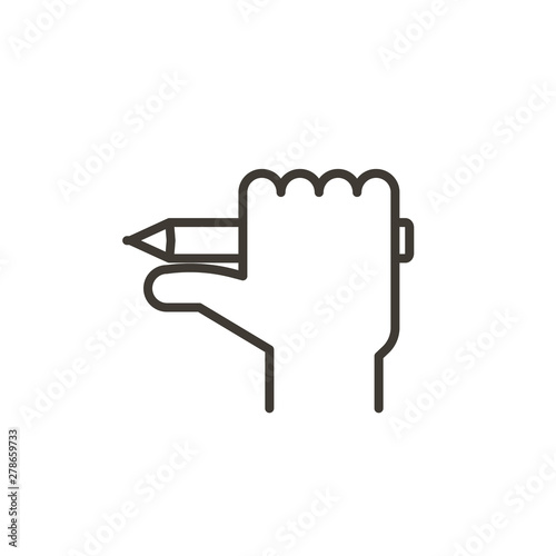 Hand grabbing a pencil representing education, research, creativity, hardwork and knowledge. Vector modern thin line icon illustration
