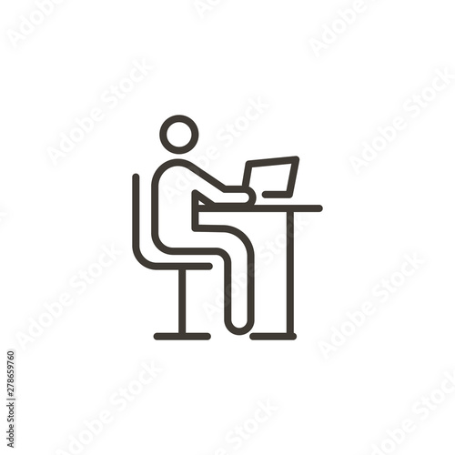 Person using a computer. Modern trendy vector thin line icon for studying, working, having online education or other concepts related with computer and internet usage.