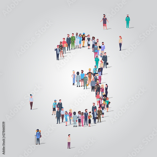 big people crowd forming number three 3 shape different occupation employees group standing together gathering community concept full length
