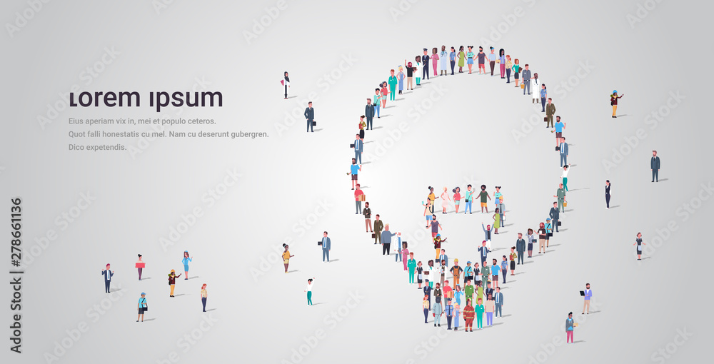 people crowd gathering in light lamp icon shape social media community creative idea concept different occupation employees group standing together full length horizontal copy space people crowd gathering in light lamp icon shape social media community creative idea concept different occupation employees group standing together full length horizontal copy space
