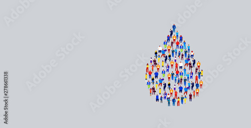 businesspeople crowd gathering in water drop symbol shape different business people group standing together social media community concept horizontal