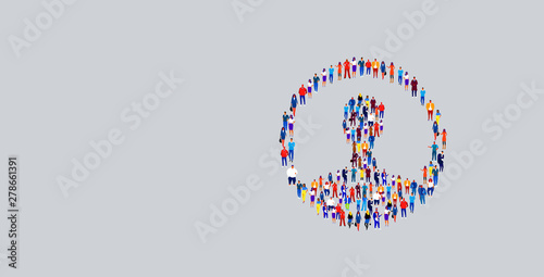 businesspeople crowd gathering in male profile avatar shape different business people group standing together social media communication concept horizontal
