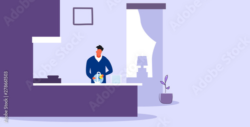 man washing dishes young guy doing housework dishwashing housekeeping concept modern home apartment kitchen interior horizontal portrait
