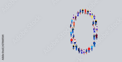 business people crowd gathering in number zero 0 shape businesspeople group standing together social media community concept full length