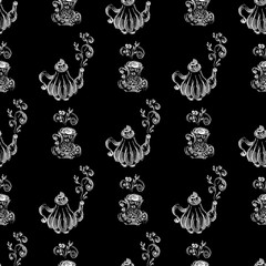 Fotobehang Thee patronen Chinees theepotten patroon op zwart  © aifeati