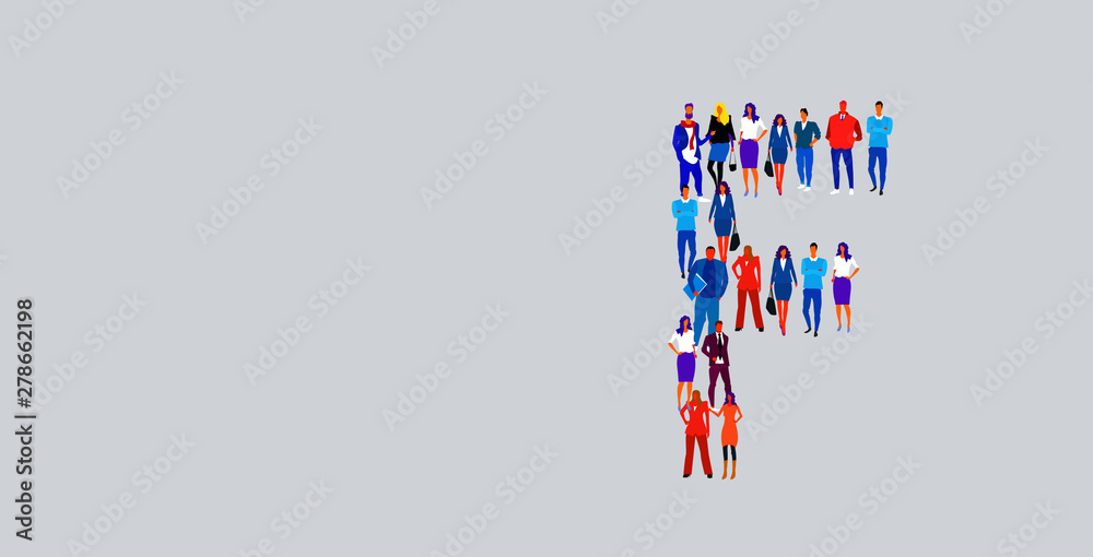 Fototapeta premium business people crowd forming shape letter F different men women businesspeople group standing together English alphabet concept full length horizontal