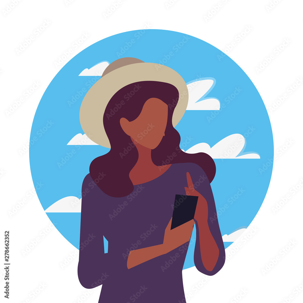young woman using smartphone social media