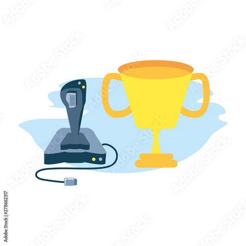 video game joystick control with trophy cup