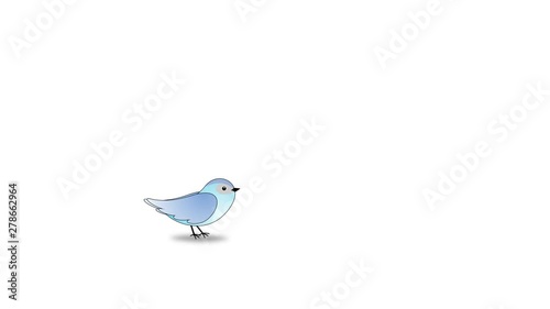 Cartoon Bird Flies in and Perches on White background