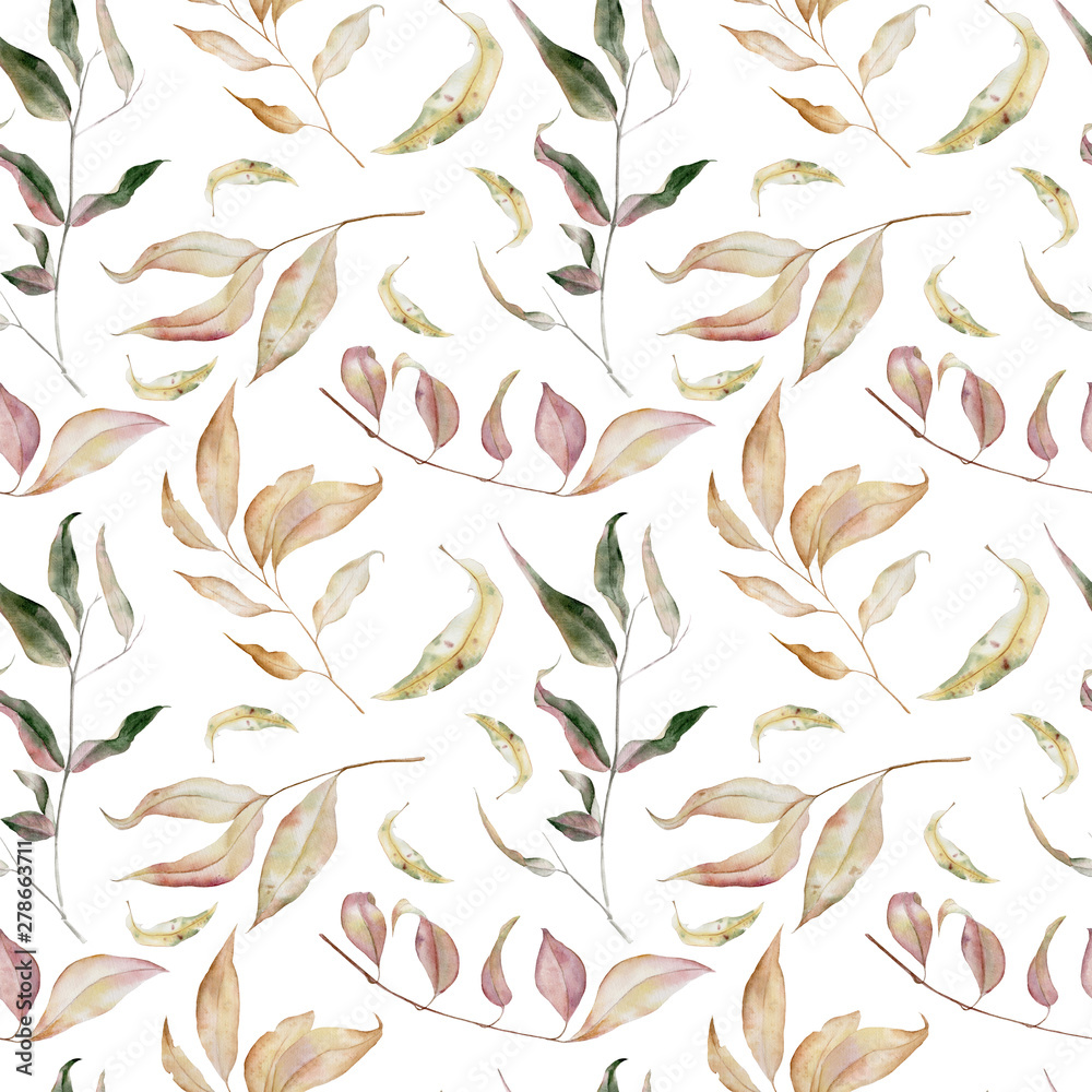 custom made wallpaper toronto digitalHandpainted watercolor seamless pattern with autumn leaves