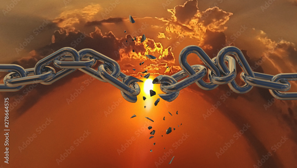 chain breaking broken sky sun hope freedom background 3d rendering Stock Illustration Adobe