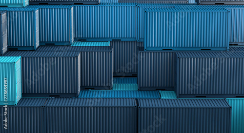 Stack of blue containers box, Cargo freight ship for import export 3D